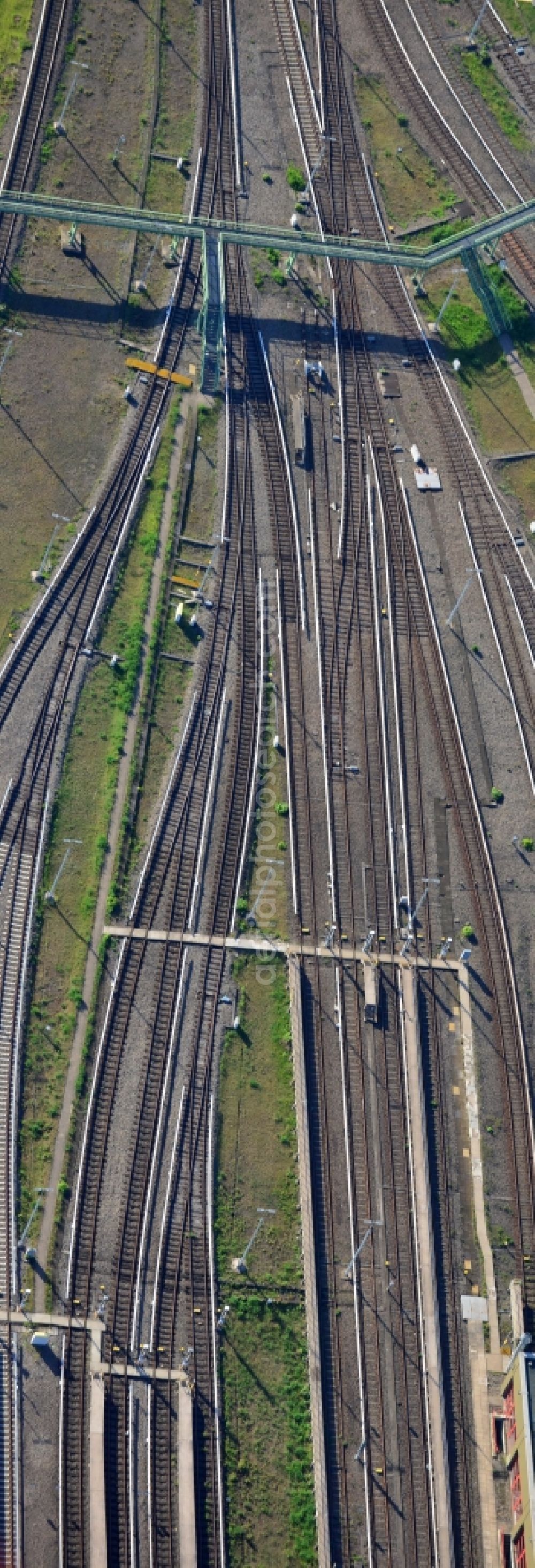 Berlin from the bird's eye view: Trackage subway BVB at the depot of the operating plant in Berlin Britz