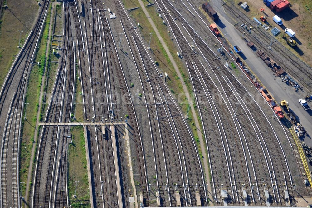 Aerial photograph Berlin - Trackage subway BVB at the depot of the operating plant in Berlin Britz