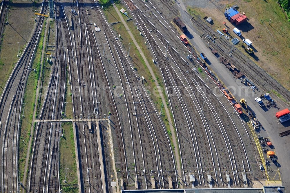 Berlin from above - Trackage subway BVB at the depot of the operating plant in Berlin Britz