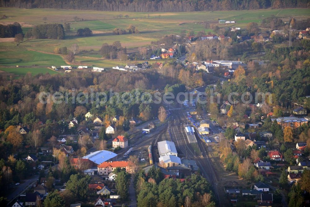 Basdorf from the bird's eye view: Railway tracks and station buildings of the Deutsche Bahn in Basdorf in Brandenburg