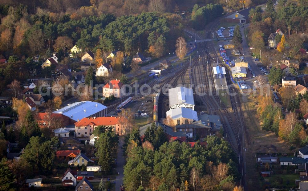 Aerial image Basdorf - Railway tracks and station buildings of the Deutsche Bahn in Basdorf in Brandenburg