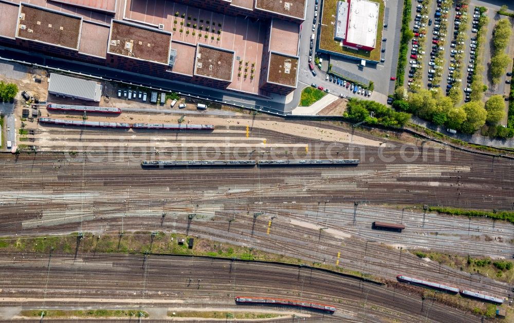 Aerial image Dortmund - Railway tracks in the station area of a??a??the main station Dortmund in Dortmund in the federal state North Rhine-Westphalia, Germany