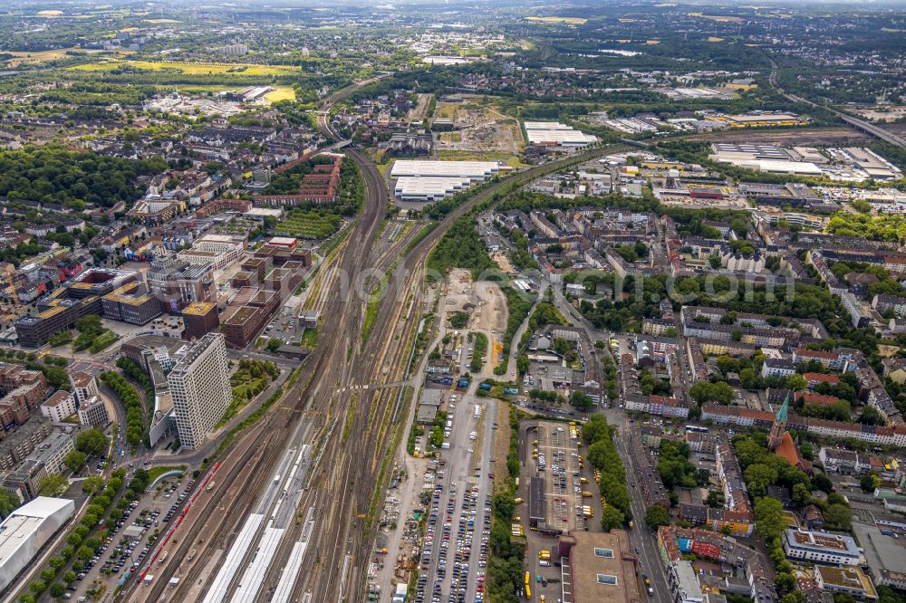 Dortmund from the bird's eye view: Railway tracks in the station area of a??a??the main station Dortmund in Dortmund in the federal state North Rhine-Westphalia, Germany