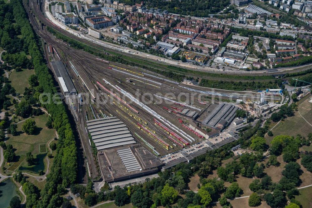 Aerial photograph Stuttgart - Tracks of Deutschen Bahn AG at the depot of the operating plant in Stuttgart in the state Baden-Wurttemberg, Germany