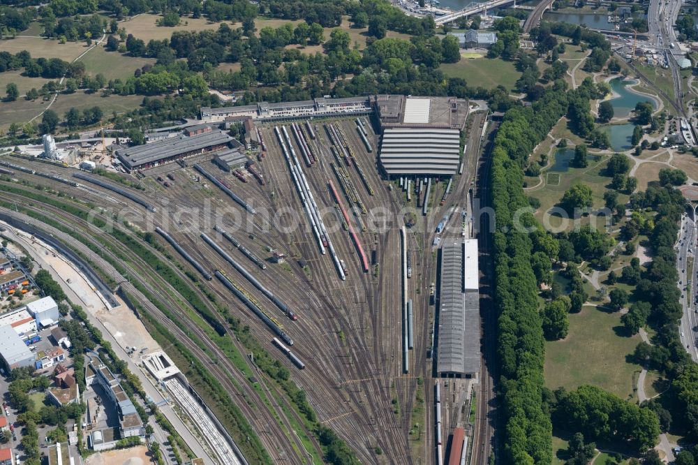 Aerial image Stuttgart - Tracks of Deutschen Bahn AG at the depot of the operating plant in Stuttgart in the state Baden-Wurttemberg, Germany