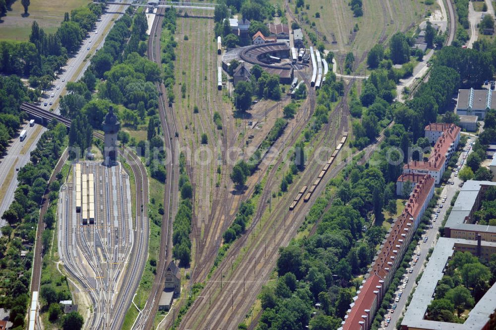 Berlin from the bird's eye view: Tracks on the former goods yard and the operating base Schöneweide in Berlin