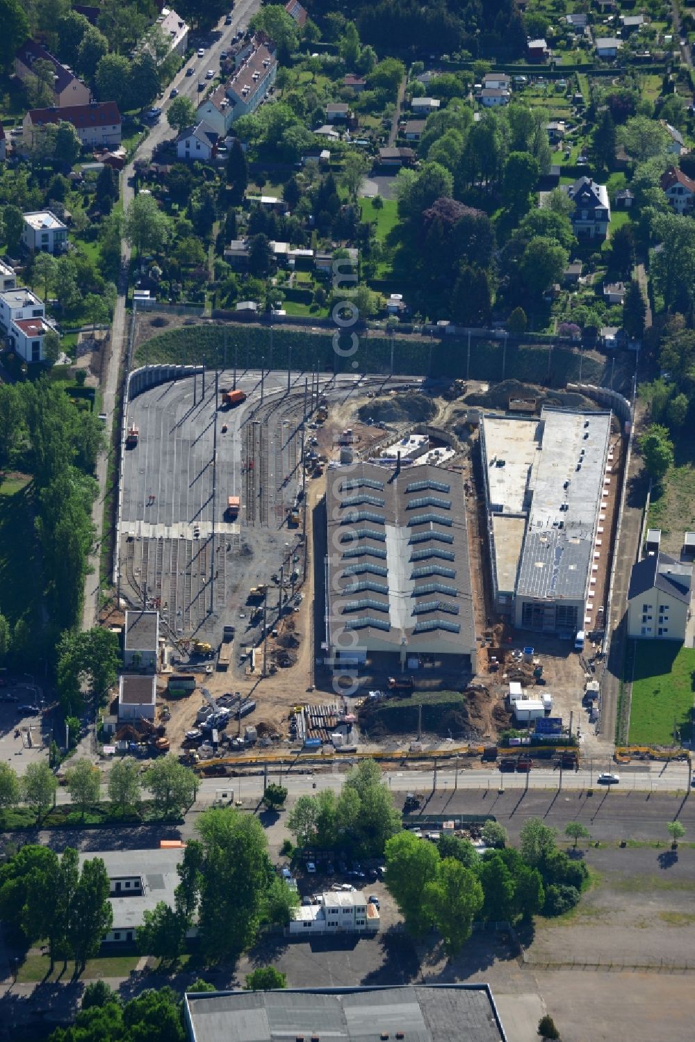 Aerial photograph Leipzig - Trackage Leipziger Verkehrsbetriebe on the tram depot operating plant in Leipzig in Saxony