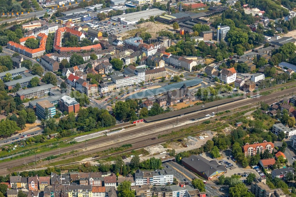 Herne from above - Railway tracks and rails of the railway station Herne of the German railway in Herne in the federal state North Rhine-Westphalia, Germany