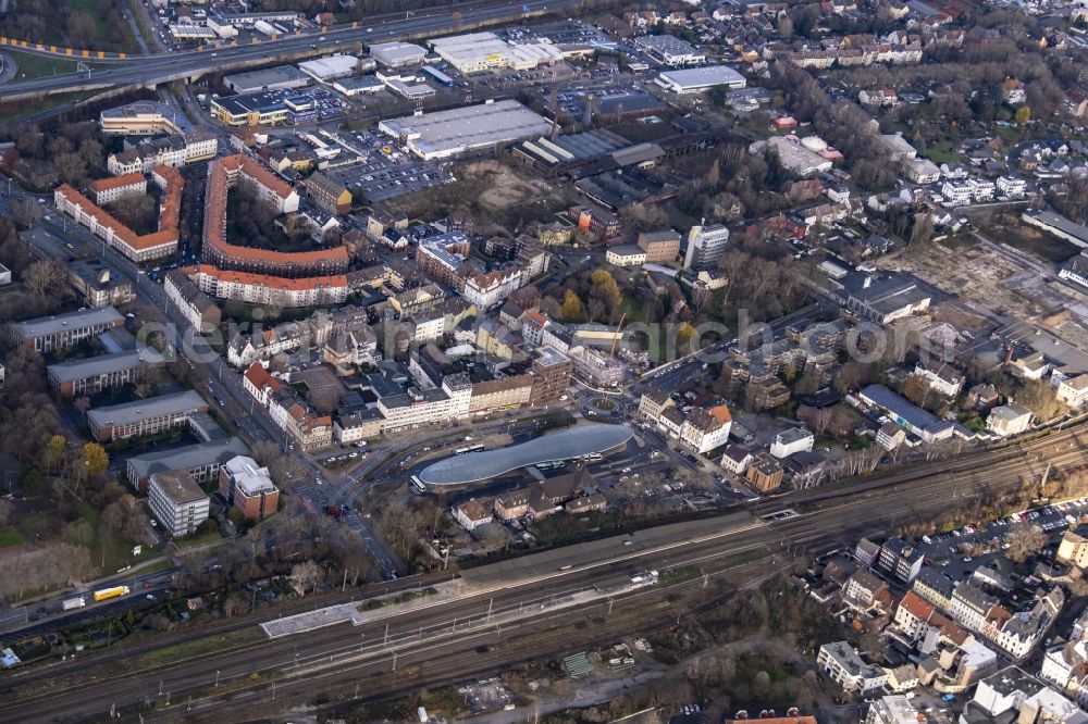 Aerial photograph Herne - Railway tracks and rails of the railway station Herne of the German railway in Herne in the federal state North Rhine-Westphalia, Germany