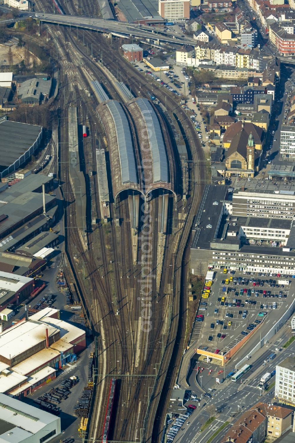 Aerial image Hagen - Tracks and platforms at the main station of the Deutsche Bahn in Hagen in North Rhine-Westphalia