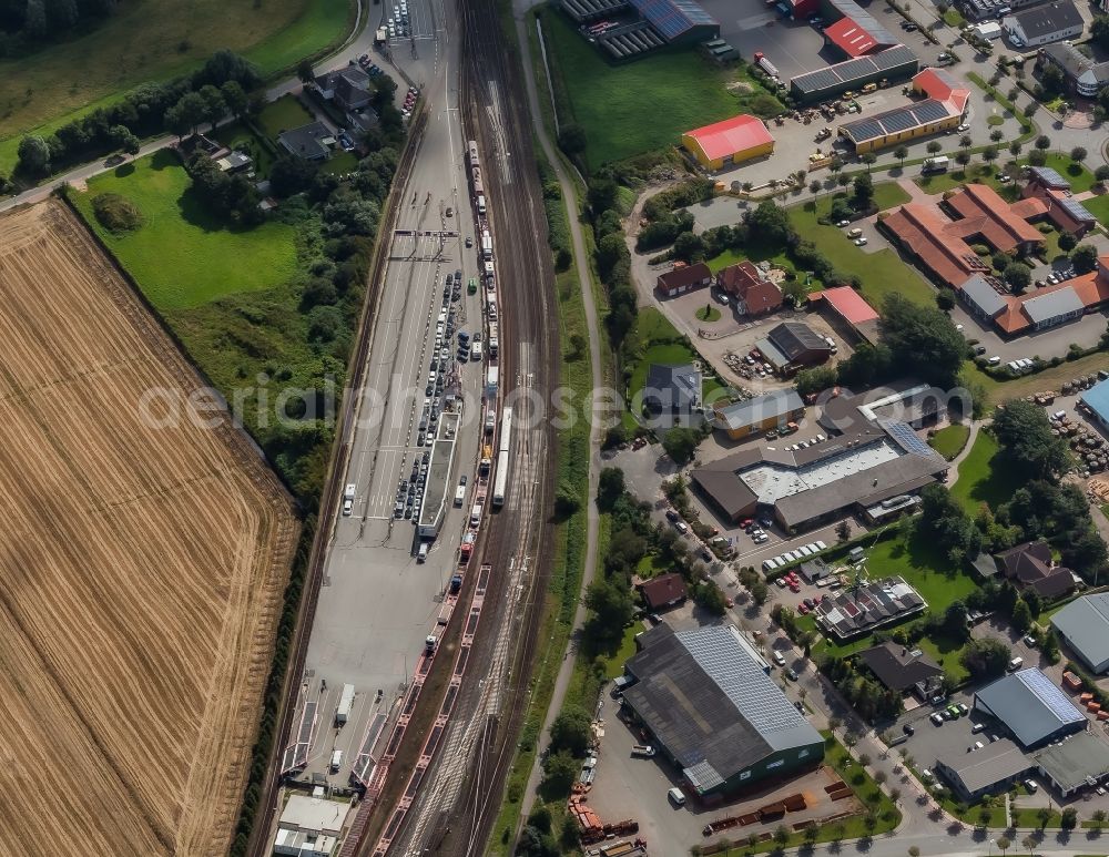 Aerial image Niebüll - Track layout and railway operations building in Niebuell in the state Schleswig-Holstein, Germany