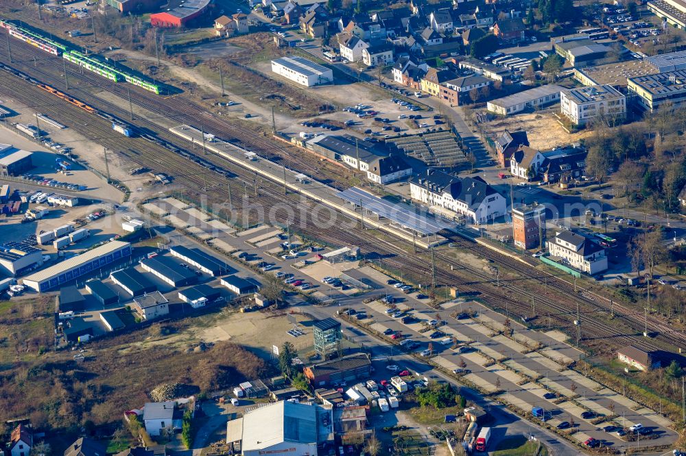 Aerial photograph Haltern am See - Station railway building of the Deutsche Bahn in Haltern am See in the state North Rhine-Westphalia