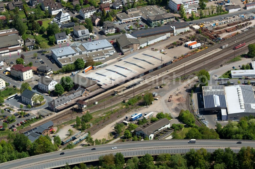 Kreuztal from the bird's eye view: Station railway building of Bahnhof Kreuztal of the Deutsche Bahn on Huettentalstrasse in the district Littfeld in Kreuztal in the state North Rhine-Westphalia, Germany