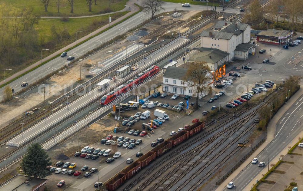 Arnsberg from above - Track layout and station building of Neheim-Huesten station in Arnsberg in the state of North Rhine-Westphalia, Germany