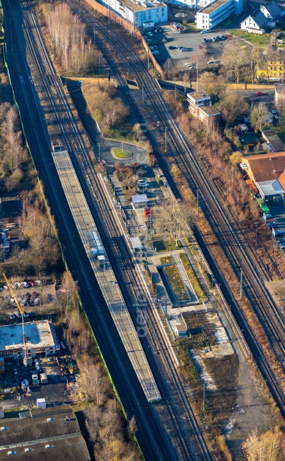 Holzwickede from above - Train station railway building Am Bahnhof in the district Brackel in Holzwickede in the state North Rhine-Westphalia, Germany