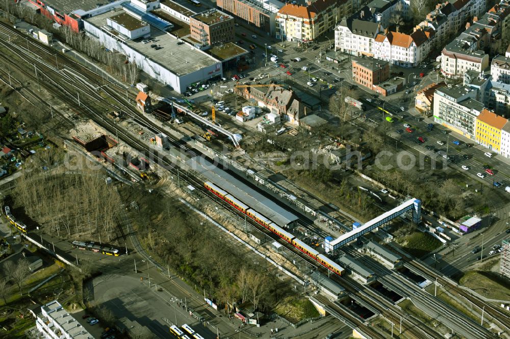 Aerial photograph Berlin - Station building of S-Bahnhof Schoeneweide in the district Niederschoeneweide in Berlin, Germany