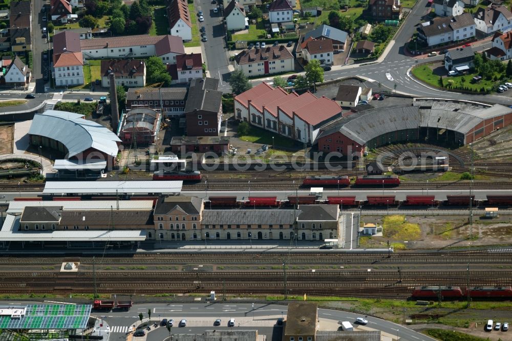 Aerial image Bebra - Station railway building of trainstation Bebra of the Deutsche Bahn in the state Hesse, Germany