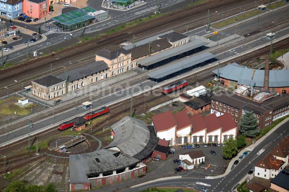 Aerial photograph Bebra - Station railway building of trainstation Bebra of the Deutsche Bahn in the state Hesse, Germany