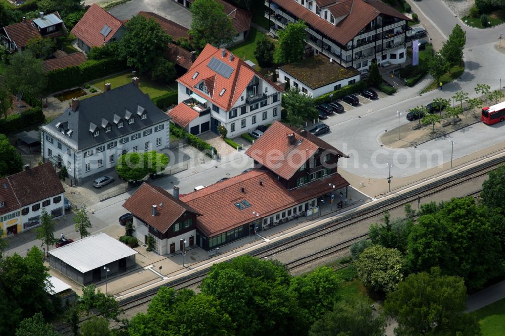 Dießen am Ammersee from the bird's eye view: Train station railway building of trainstation Diessen on Bahnhofstrasse in Diessen am Ammersee in the state Bavaria, Germany