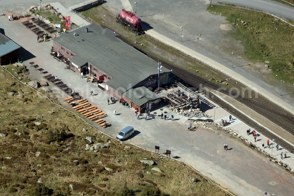 Aerial photograph Schierke - Train station railway building Brockenbahn - Harzquerbahn - Harzer Schmalspurbahn in Schierke in the state Saxony-Anhalt, Germany