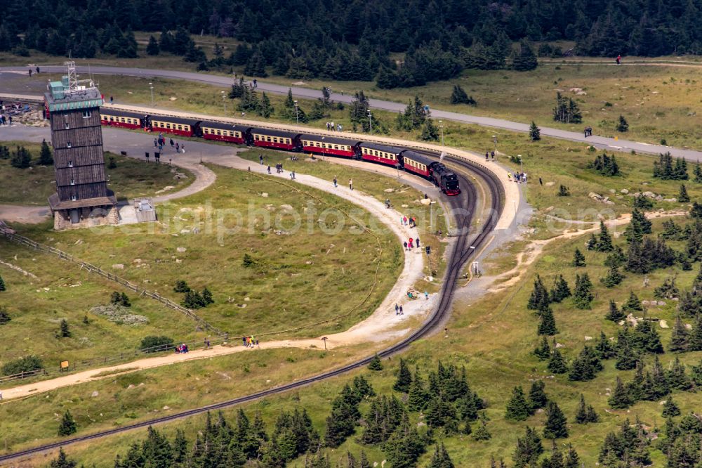 Aerial photograph Schierke - Train station railway building Brockenbahn - Harzquerbahn - Harzer Schmalspurbahn in Schierke in the state Saxony-Anhalt, Germany