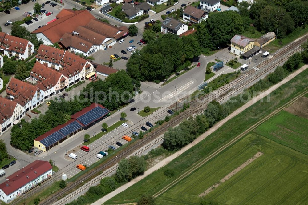 Aerial photograph Dasing - Train station railway building in Dasing in the state Bavaria, Germany