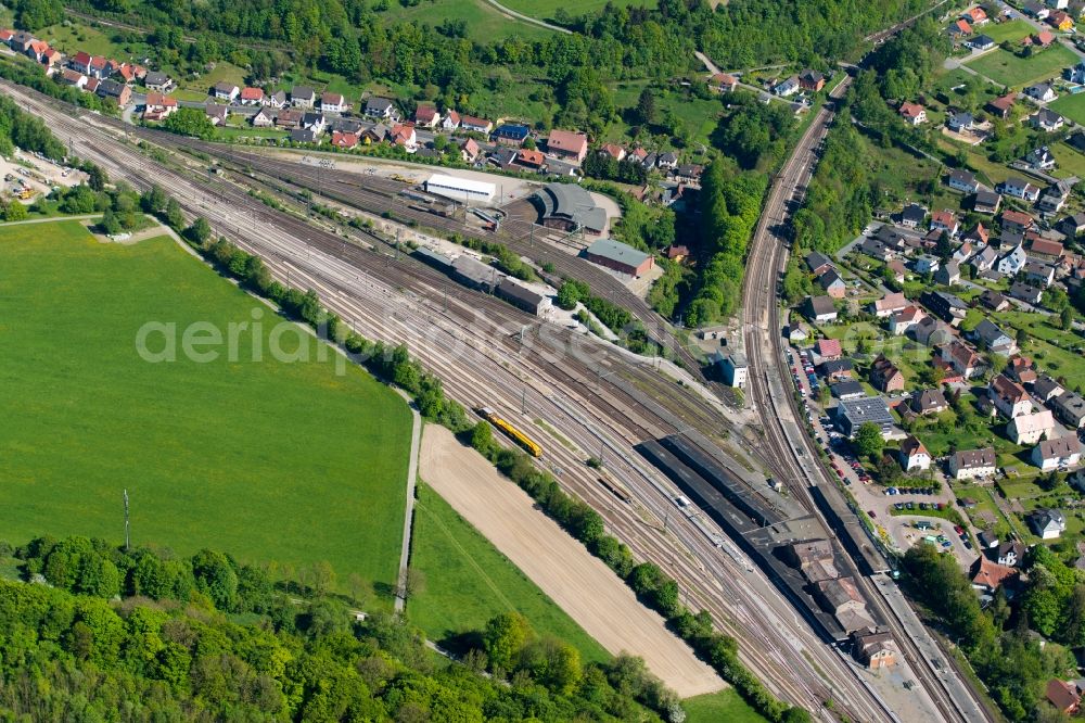 Aerial image Altenbeken - Station railway building of the Deutsche Bahn in Altenbeken in the state North Rhine-Westphalia, Germany