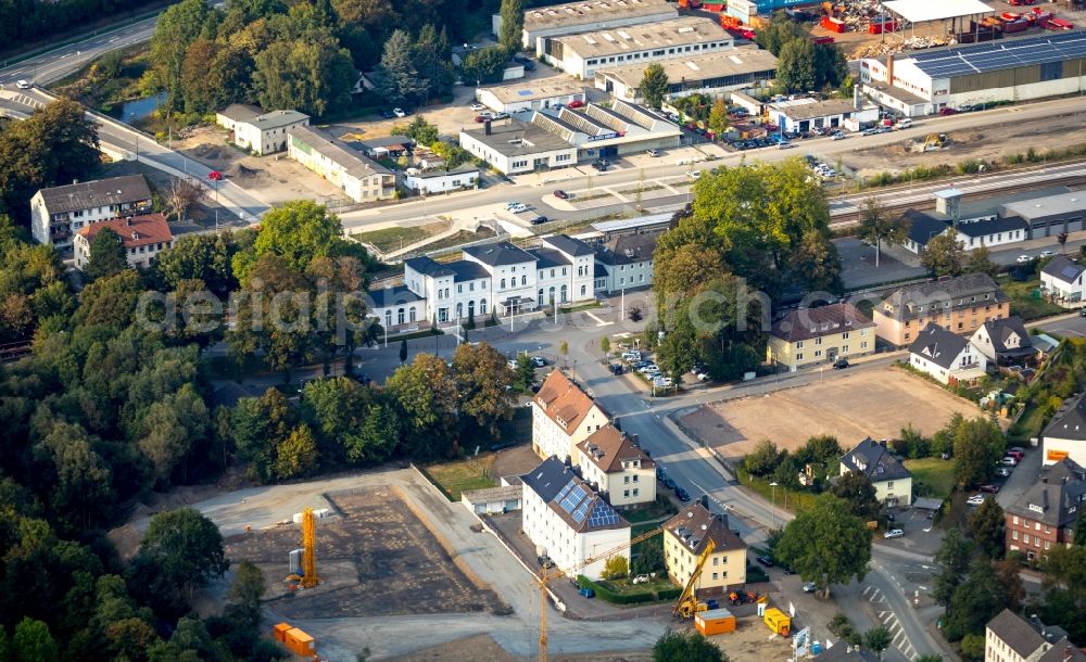 Aerial image Arnsberg - Station railway building of the Deutsche Bahn in Arnsberg in the state North Rhine-Westphalia, Germany