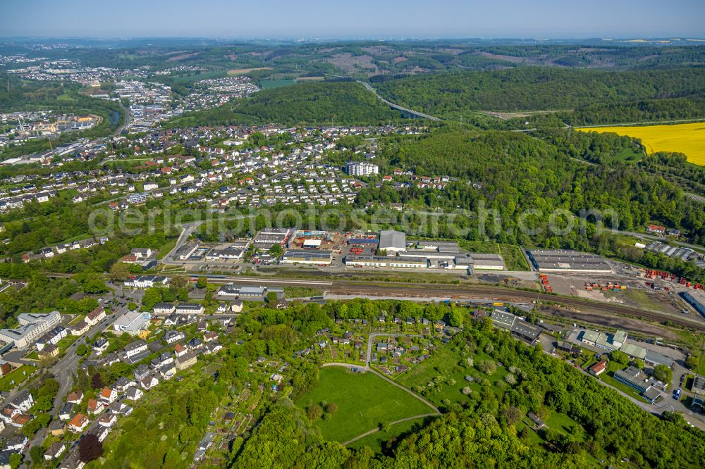 Arnsberg from above - Station railway building of the Deutsche Bahn in Arnsberg in the state North Rhine-Westphalia, Germany