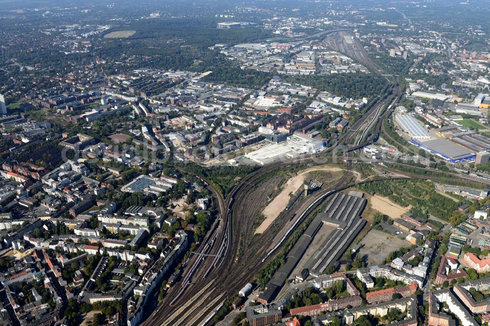 Hamburg from above - Railway tracks and facilities of the Deutsche Bahn at the train station Hamburg-Altona in Hamburg in Germany. There are plans to redevelop the area