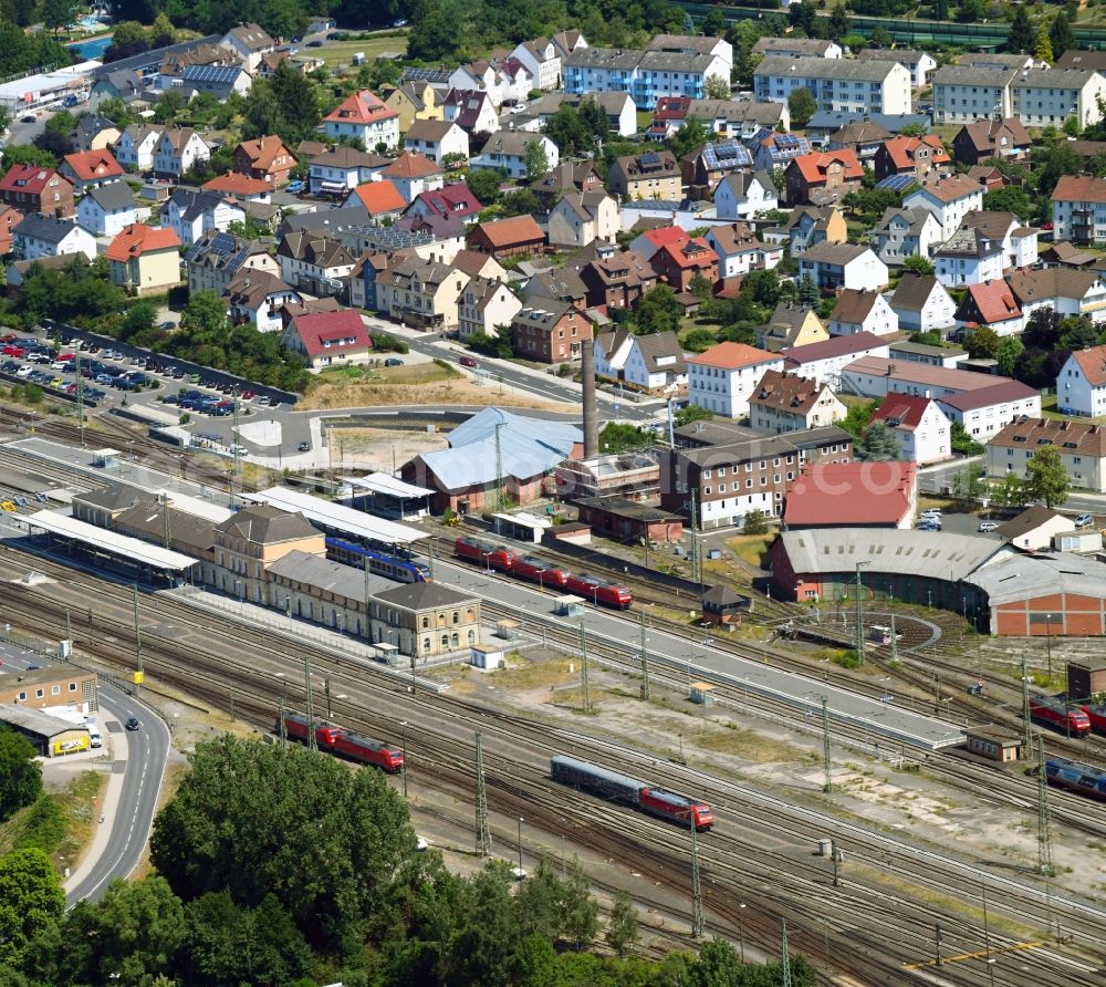 Aerial photograph Bebra - Station railway building of the Deutsche Bahn in Bebra in the state Hesse, Germany