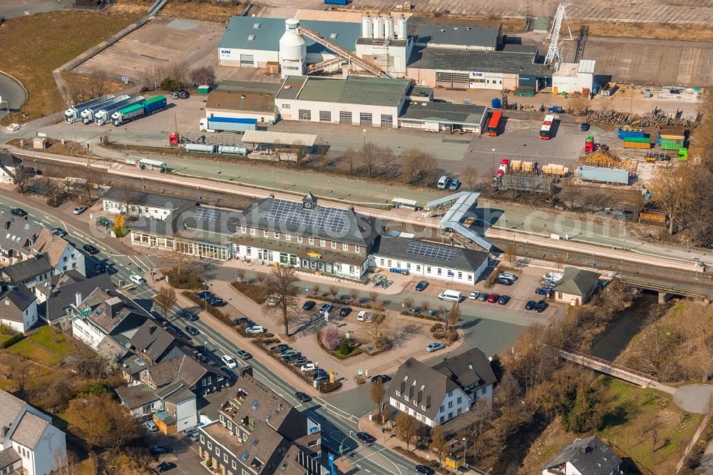 Bestwig from the bird's eye view: Station railway building of the Deutsche Bahn in Bestwig in the state North Rhine-Westphalia, Germany