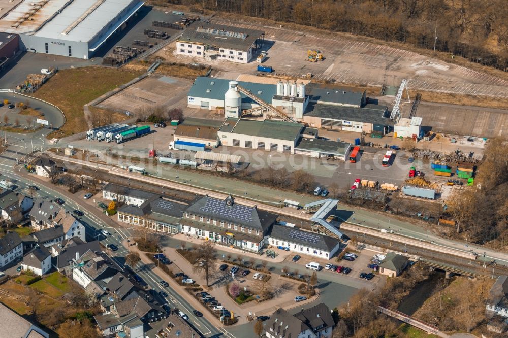 Aerial image Bestwig - Station railway building of the Deutsche Bahn in Bestwig in the state North Rhine-Westphalia, Germany