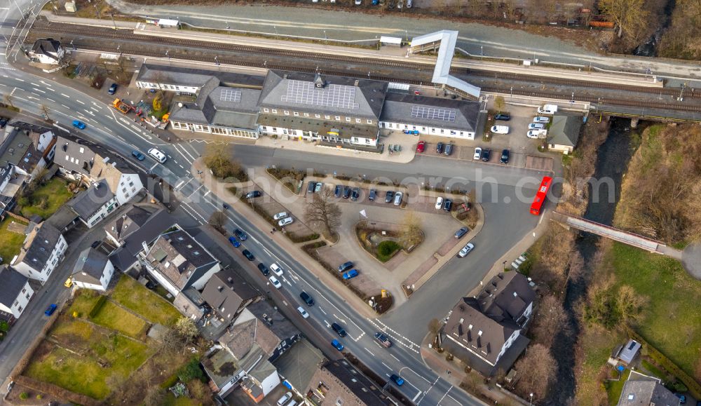 Bestwig from the bird's eye view: Station railway building of the Deutsche Bahn in Bestwig in the state North Rhine-Westphalia, Germany