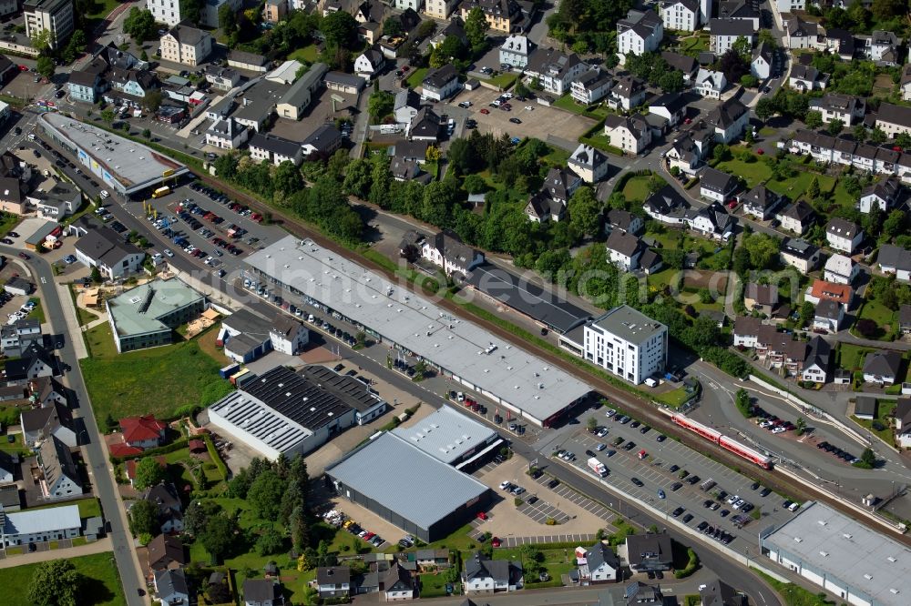 Brilon from the bird's eye view: Station railway building of the Deutsche Bahn in Brilon in the state North Rhine-Westphalia, Germany