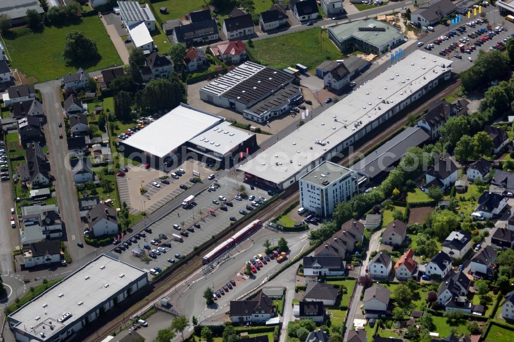 Aerial image Brilon - Station railway building of the Deutsche Bahn in Brilon in the state North Rhine-Westphalia, Germany