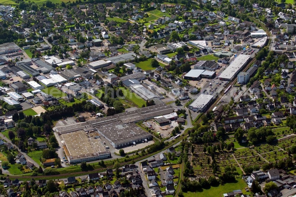 Brilon from the bird's eye view: Station railway building of the Deutsche Bahn in Brilon in the state North Rhine-Westphalia, Germany