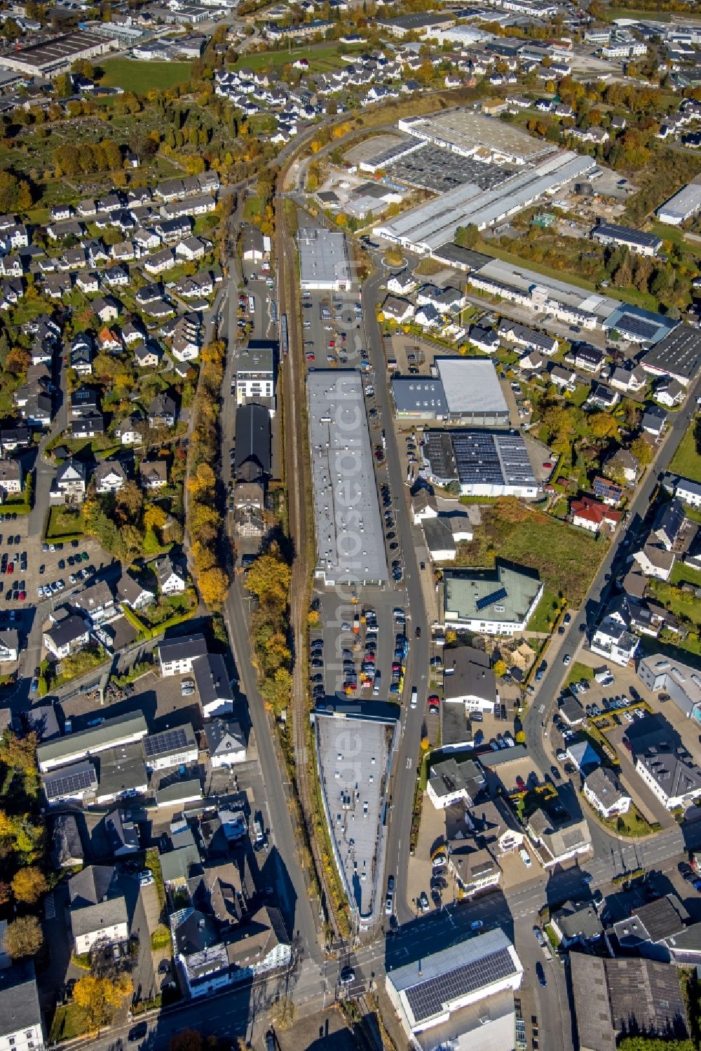 Aerial photograph Brilon - Station railway building of the Deutsche Bahn in Brilon in the state North Rhine-Westphalia, Germany