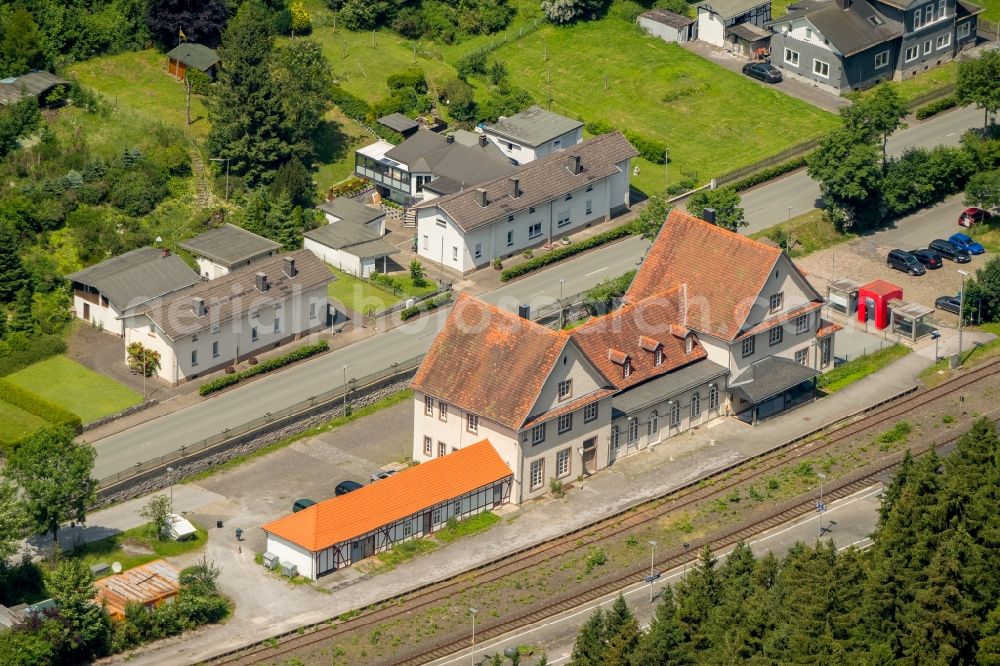 Brilon-Wald from above - Station railway building of the Deutsche Bahn in Brilon-Wald in the state North Rhine-Westphalia, Germany