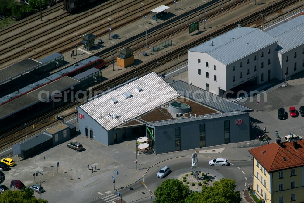 Aerial image Buchloe - Station railway building of the Deutsche Bahn in Buchloe in the state Bavaria, Germany