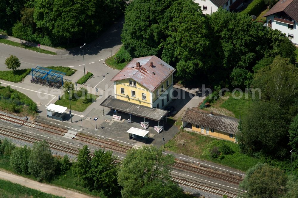 Aerial image Dasing - Station railway building of the Deutsche Bahn in Dasing in the state Bavaria, Germany