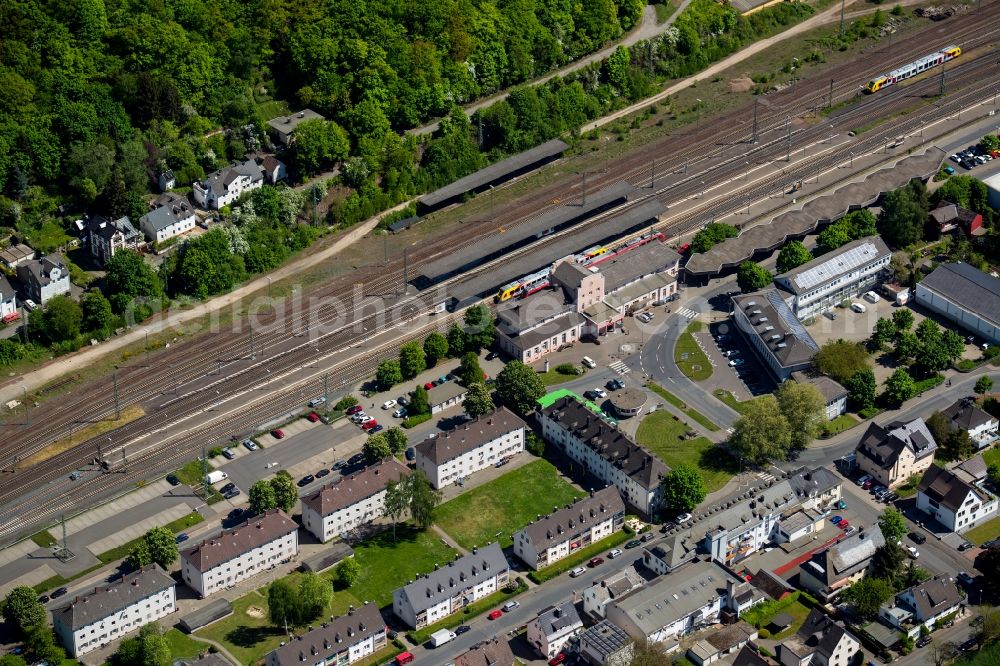 Dillenburg from the bird's eye view: Station railway building of the Deutsche Bahn in Dillenburg in the state Hesse, Germany