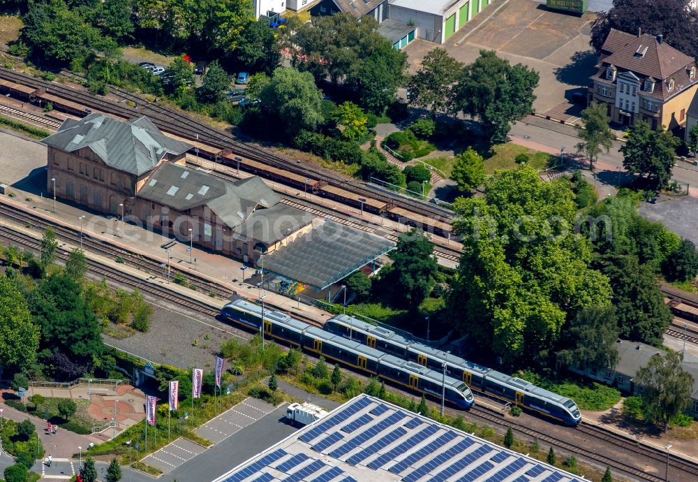 Dorsten from above - Station railway building of the Deutsche Bahn in Dorsten in the state North Rhine-Westphalia