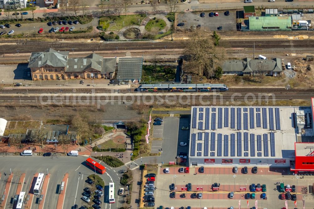 Aerial image Dorsten - Station railway building of the Deutsche Bahn in Dorsten in the state North Rhine-Westphalia