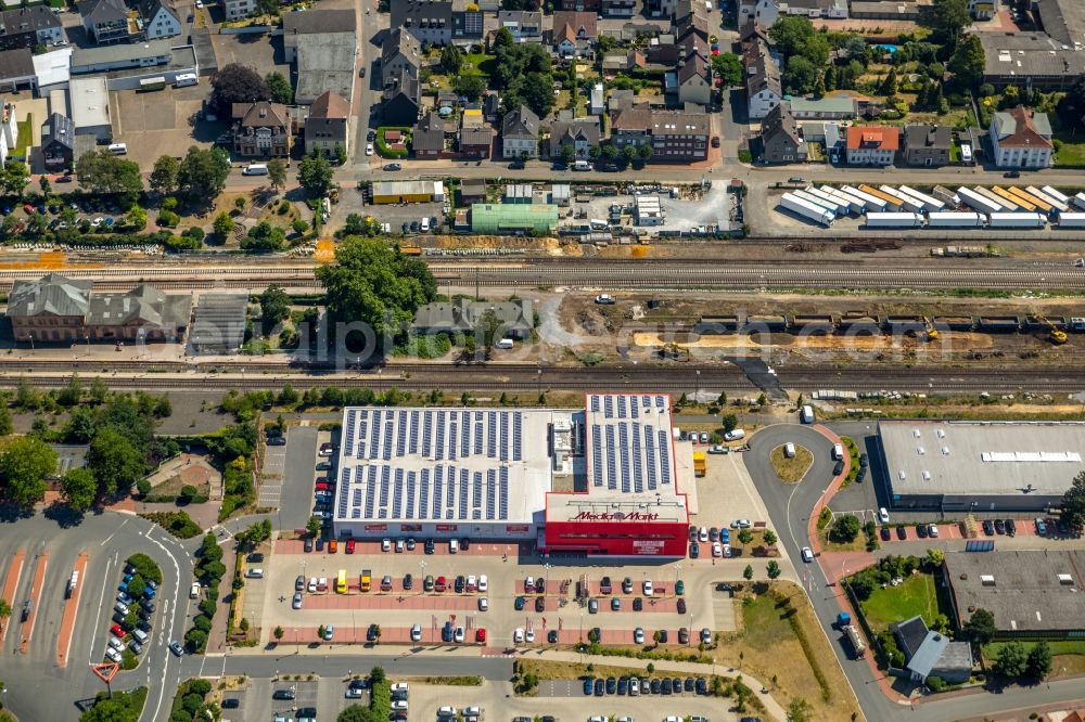 Dorsten from above - Station railway building of the Deutsche Bahn in Dorsten in the state North Rhine-Westphalia, Germany