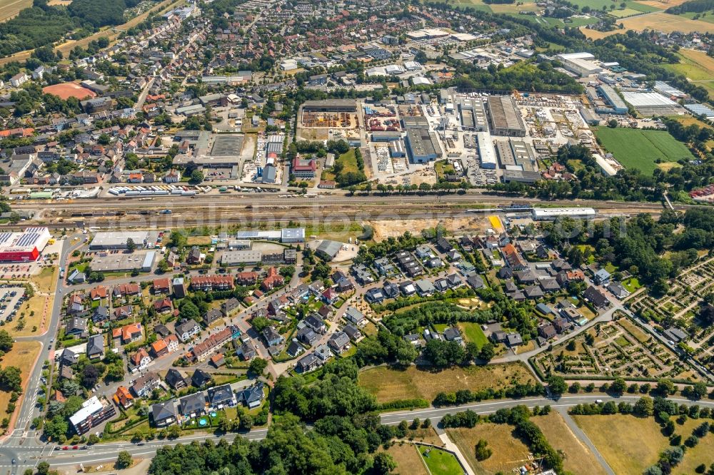 Aerial image Dorsten - Station railway building of the Deutsche Bahn in Dorsten in the state North Rhine-Westphalia, Germany