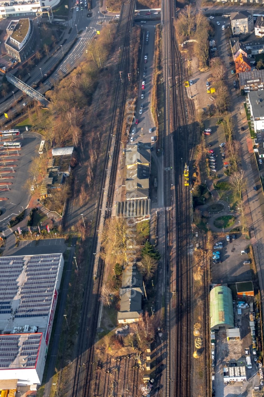 Dorsten from the bird's eye view: Station railway building of the Deutsche Bahn in Dorsten in the state North Rhine-Westphalia, Germany