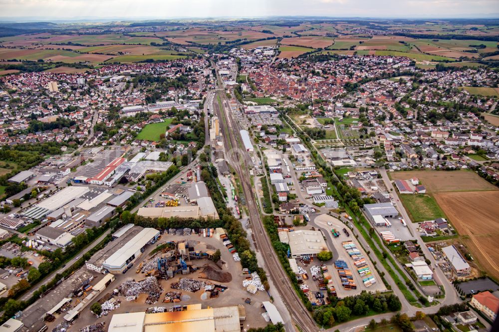 Aerial image Eppingen - Station railway building of the Deutsche Bahn on street Bahnhofstrasse in Eppingen in the state Baden-Wuerttemberg, Germany