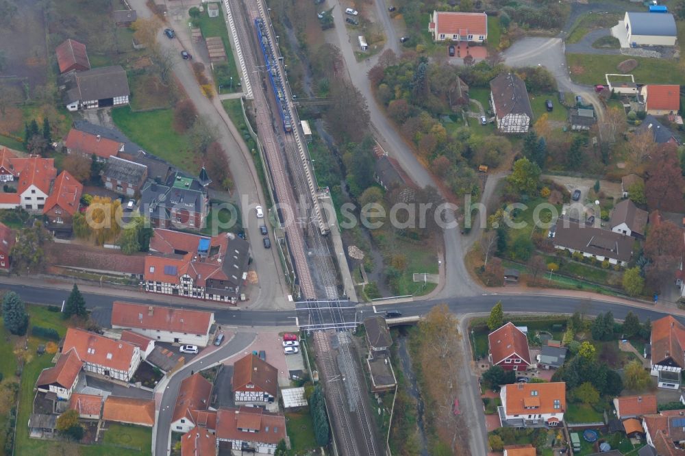 Friedland from above - Station railway building of the Deutsche Bahn in Friedland in the state Lower Saxony