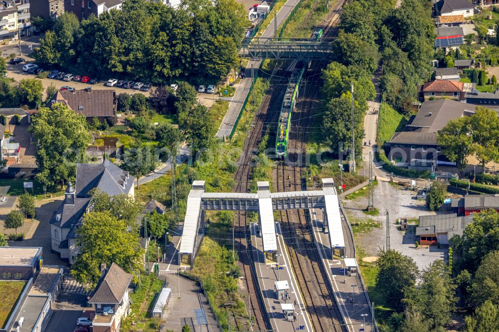 Aerial photograph Bochum - Station railway building of the Deutsche Bahn in the district Dahlhausen in Bochum in the state North Rhine-Westphalia, Germany